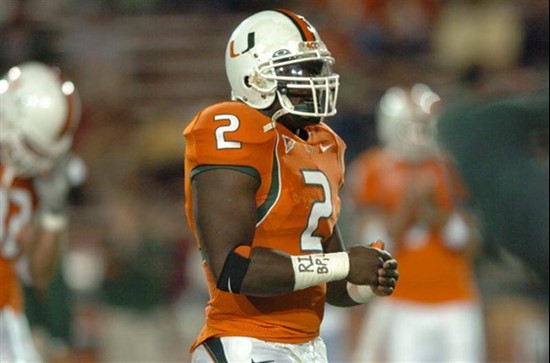 University of Miami linebacker Jon Beason #2 led the team with 5 solo tackles and 3 assists in  a game against Boston College on November 23, 2006 at...
