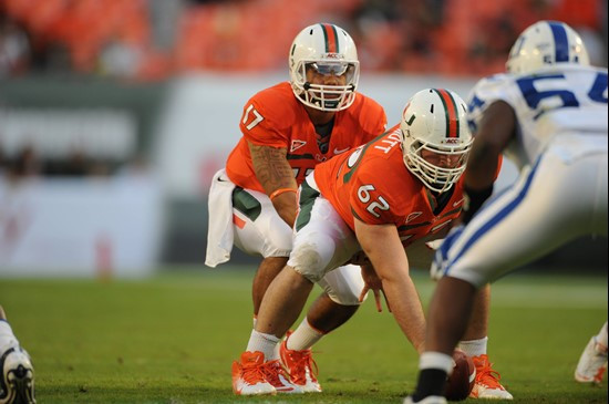University of Miami Hurricanes quarterback Stephen Morris #17 plays in a game against the Duke Blue Devils at Sun Life Stadium on November 5, 2011. ...