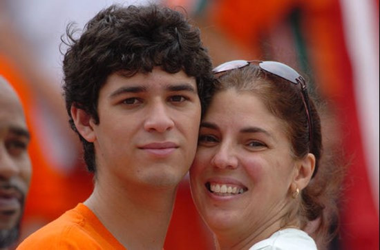 University of Miami Hurricane fans pose for a photograph in a game Georgia Tech at the Orange Bowl on October 13, 2007.  The Hurricanes were beaten by...