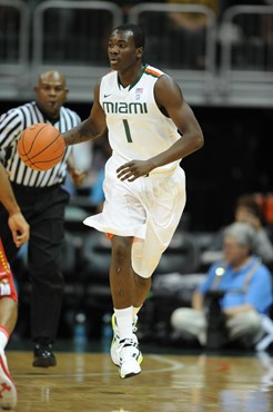 University of Miami Hurricanes guard, Durand Scott, #1, plays against the Maryland Terrapins at the BankUnited Center on March 2, 2011.  The...