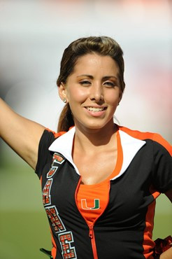 University of Miami Hurricane cheerleader&Atilde;&cent;s show their team spirit in a game against the Georgia Tech Yellow Jackets at Sun...