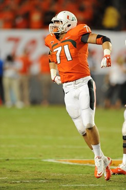 University of Miami Hurricanes defensive lineman Anthony Chickillo #71 celebrates after making a tackle  in a game against the Ohio State Buckeyes at...