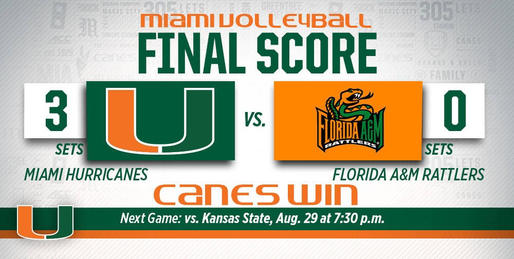 @CanesVB Defeats Florida A&M in Three Sets
