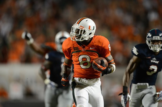 Running back Duke Johnson #8 scores a touchdown on a 53 yard run.  Johnson had a carrier high 187 yards on 19 carries for a 9.8 yard average.  The...