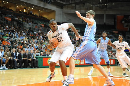 University of Miami Hurricanes center, Reggie Johnson #42 and the Canes play host to the North Carolina Tar Heels at the BankUnited Center on January...