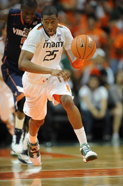University of Miami Hurricanes guard, Garrius Adams #25 and Reggie Johnson #42, played host to the Virginia Cavaliers at the BankUnited Center on...