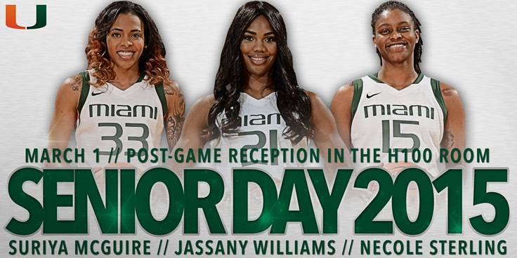 @MiamiWBB Senior Day Sunday vs. No. 9/8 FSU