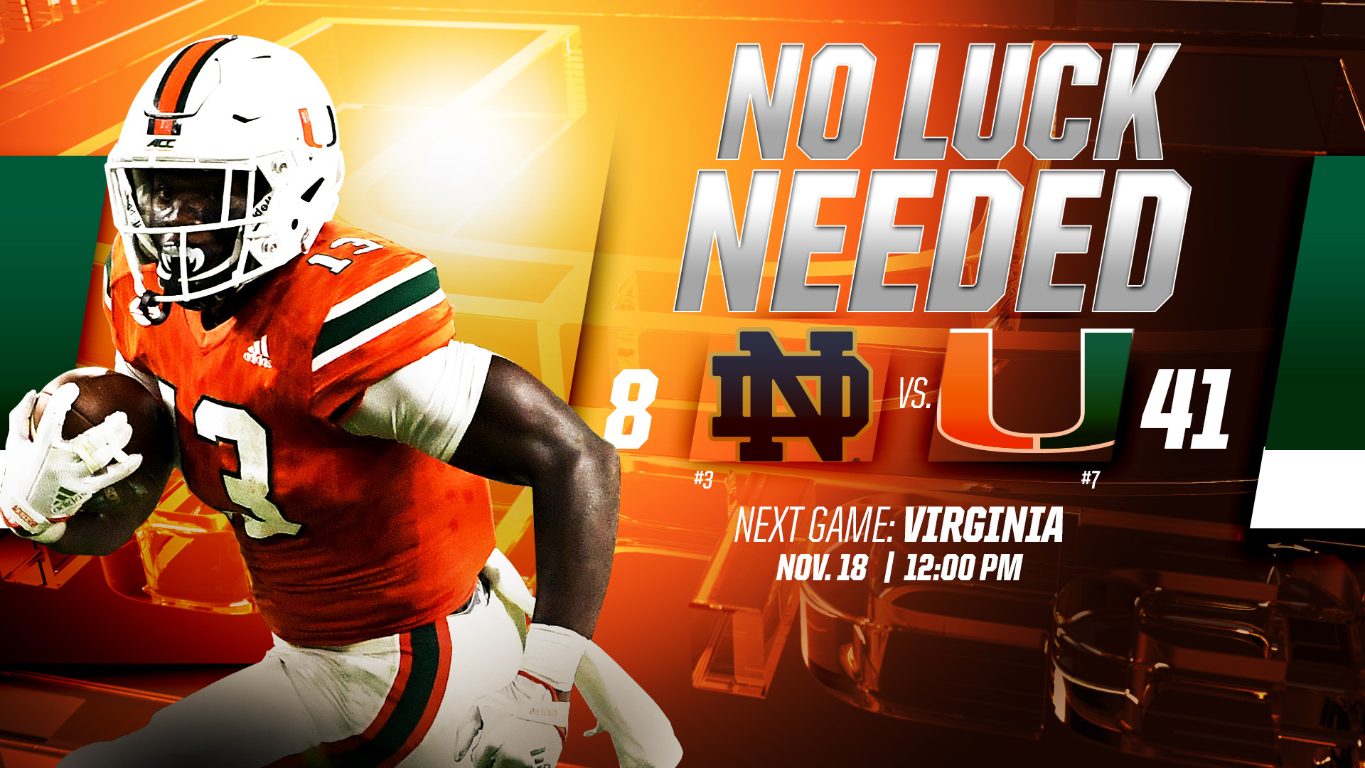 No. 7 Hurricanes Dominate No. 3 Notre Dame, 41-8