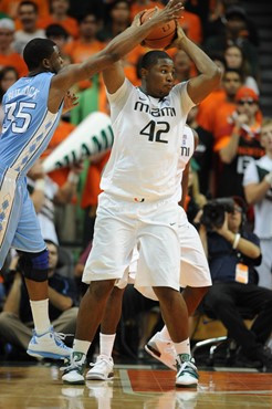 University of Miami Hurricanes center, Reggie Johnson #42, plays host to the University of North Carolina Tar Heels at the BankUnited Center on...