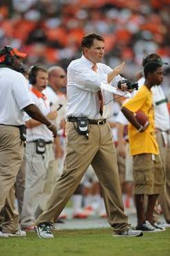 University of Miami Hurricanes head coach Al Golden on the sidelines in a game against the Bethune Cookman Wildcats at Sun Life Stadium on October 1,...