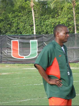 Randy Shannon at practice Monday morning on the Greentree Practice Fields.