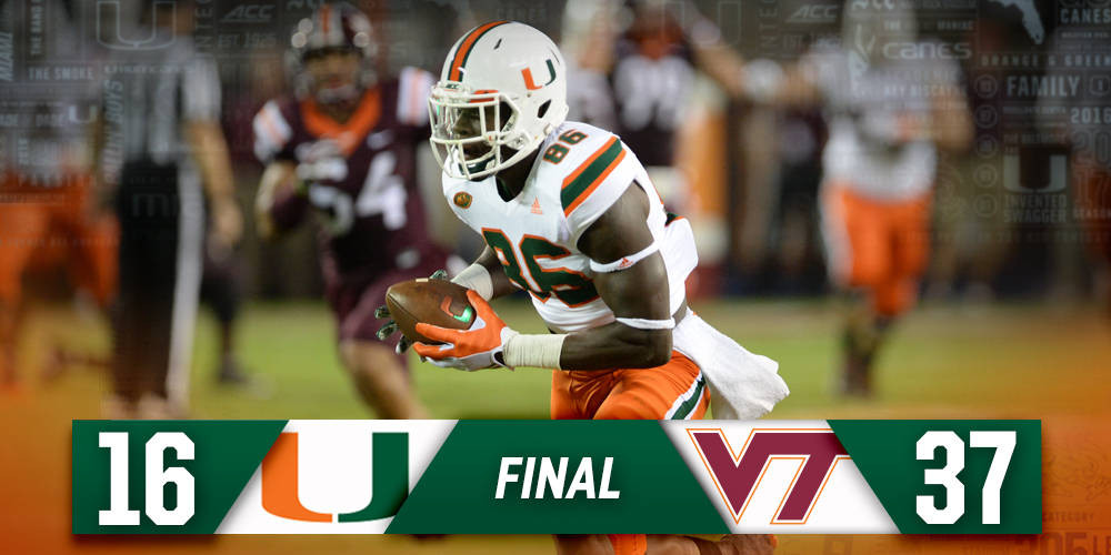 Canes Football Falls at Virginia Tech 37-16