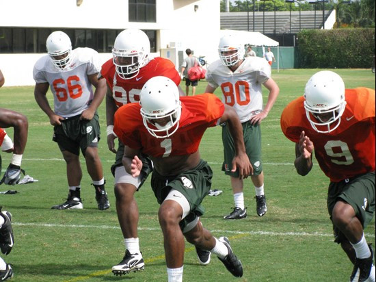 Players running sprints at practice Monday morning on the Greentree Practice Fields.