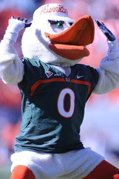 Sebastian the Ibis entertains fans in a game against the Maryland Terrapins at Sun Life Stadium on November 6, 2010.  Photo by Matthew Murphy/SPN