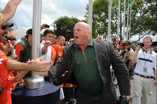 University of Miami Hurricanes offensive line coach Art Kehoe before a game against the Kansas State Wildcats at Sun Life Stadium on September 24,...