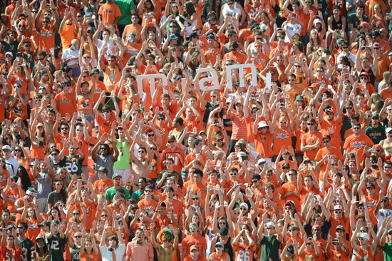 The University of Miami plays against their ACC rival Florida State Seminoles in a game at Sun Life Stadium on October 20, 2012.  Photo by Steven...