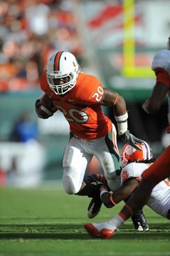 University of Miami Hurricanes running back Damien Berry #20 carries the ball against the Clemson Tigers at Land Shark Stadium on October 24, 2009. ...