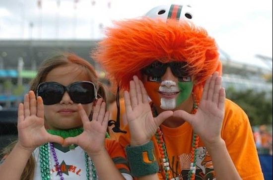 Some Young University of Miami Hurricane fans, show their team spirit in a game against the Virginia Cavaliers at Land Shark Stadium on November 7,...