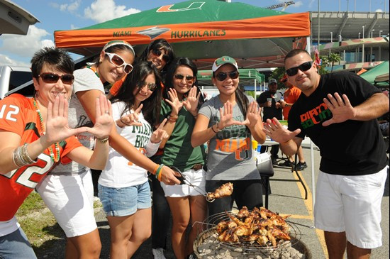 University of Miami Hurricane fans enjoy tailgating before a game against the Georgia Tech Yellow Jackets at Sun Life Stadium on October 22, 2011. ...