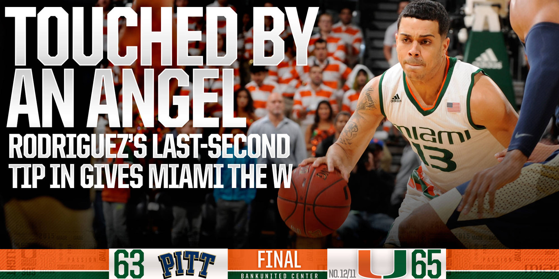 Miami Wins on Rodriguez's Last-Second Tip, 65-63