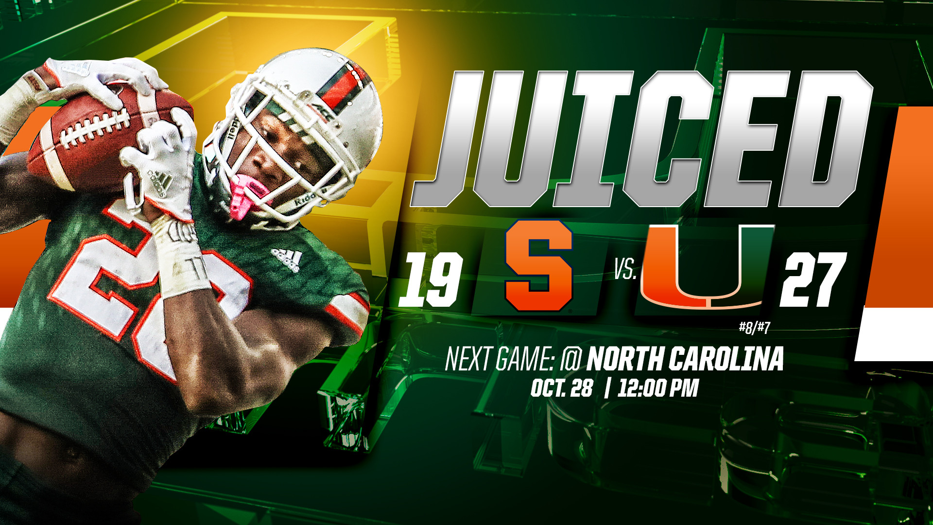 No. 8/7 Hurricanes Outlast Syracuse, 27-19