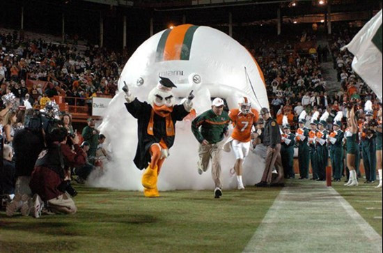 University of Miami head coach Larry Coker leads the Hurricanes onto the field in a game against Boston Colege on November 23, 2006 at the Orange...