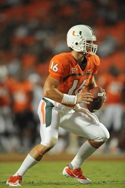 University of Miami Hurricanes quarterback Spencer Whipple #16 plays in a game against the FAMU Rattlers at Sun Life Stadium on September 2, 2010. ...